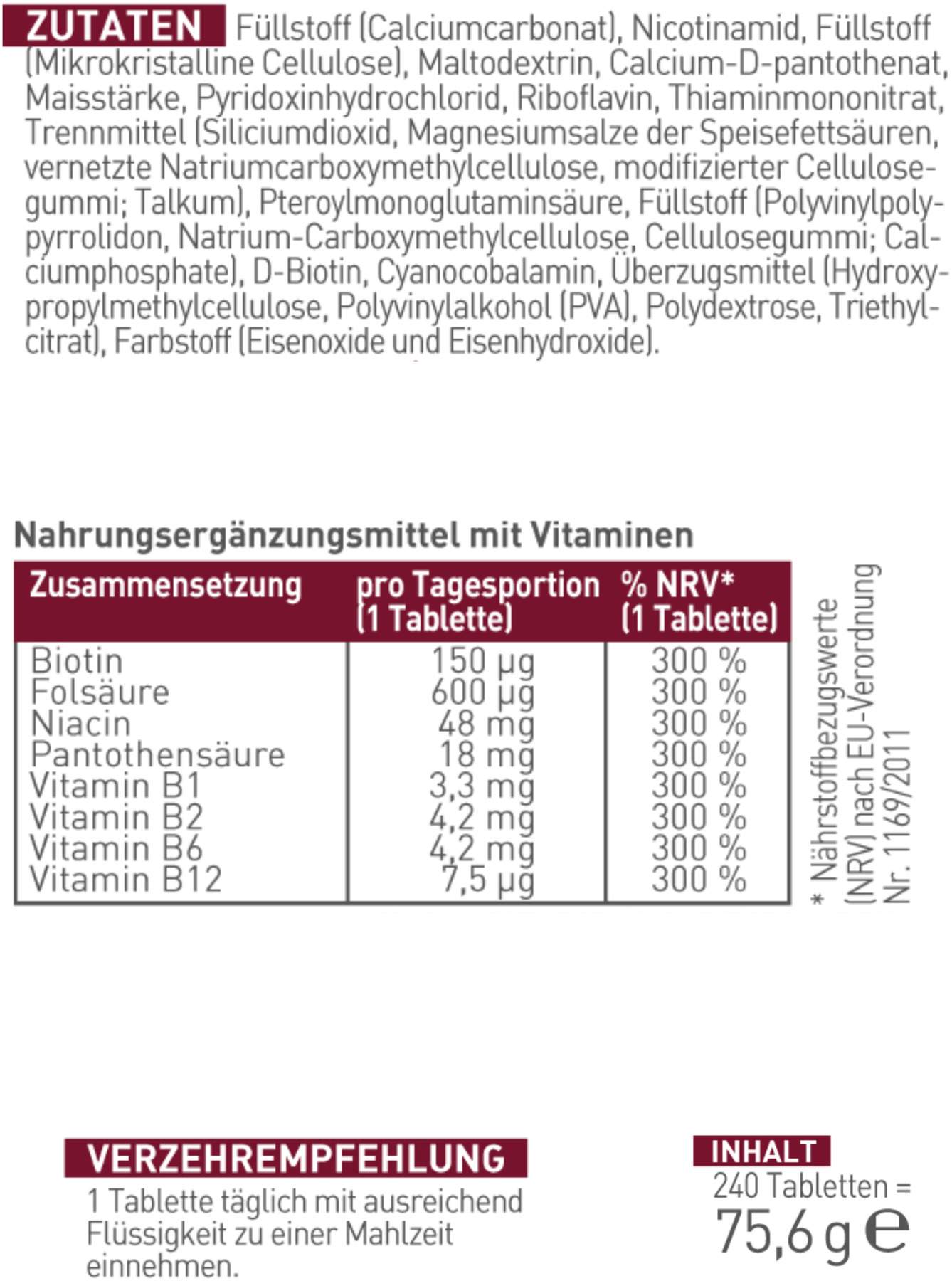 N1 Vitamin B Komplex Tabletten 240 Stück