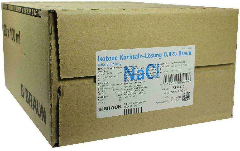 Kochsalzlösung 0,9% Glasflasche 20x100 ml Infusionslösung