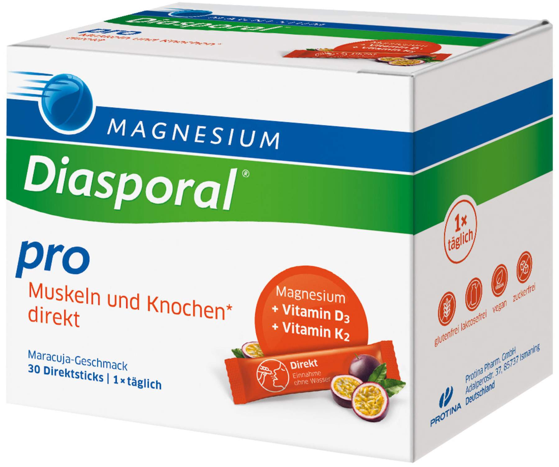 Magnesium Diasporal Pro Muskeln und Knochen direkt Direktgranulat 30 Sticks