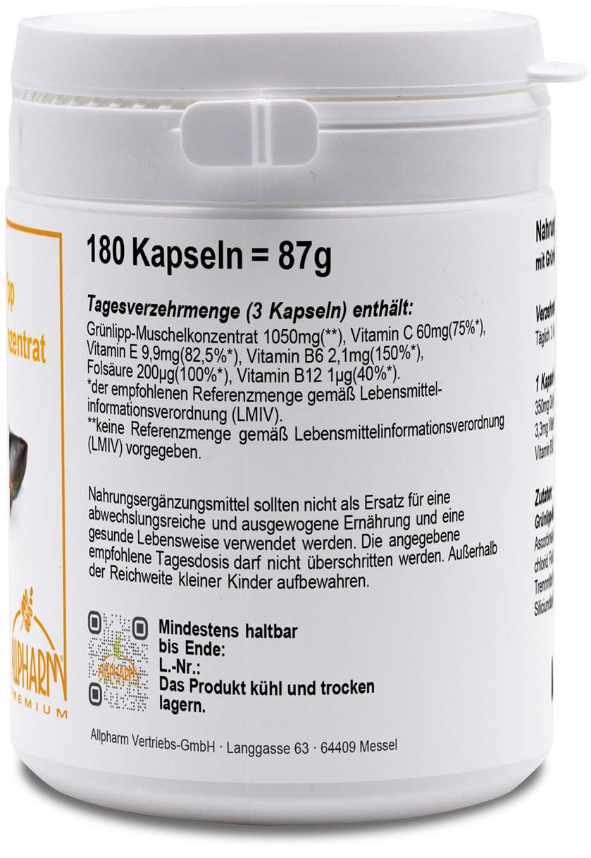 Grünlipp Muschel Konzentrat 180 Kapseln