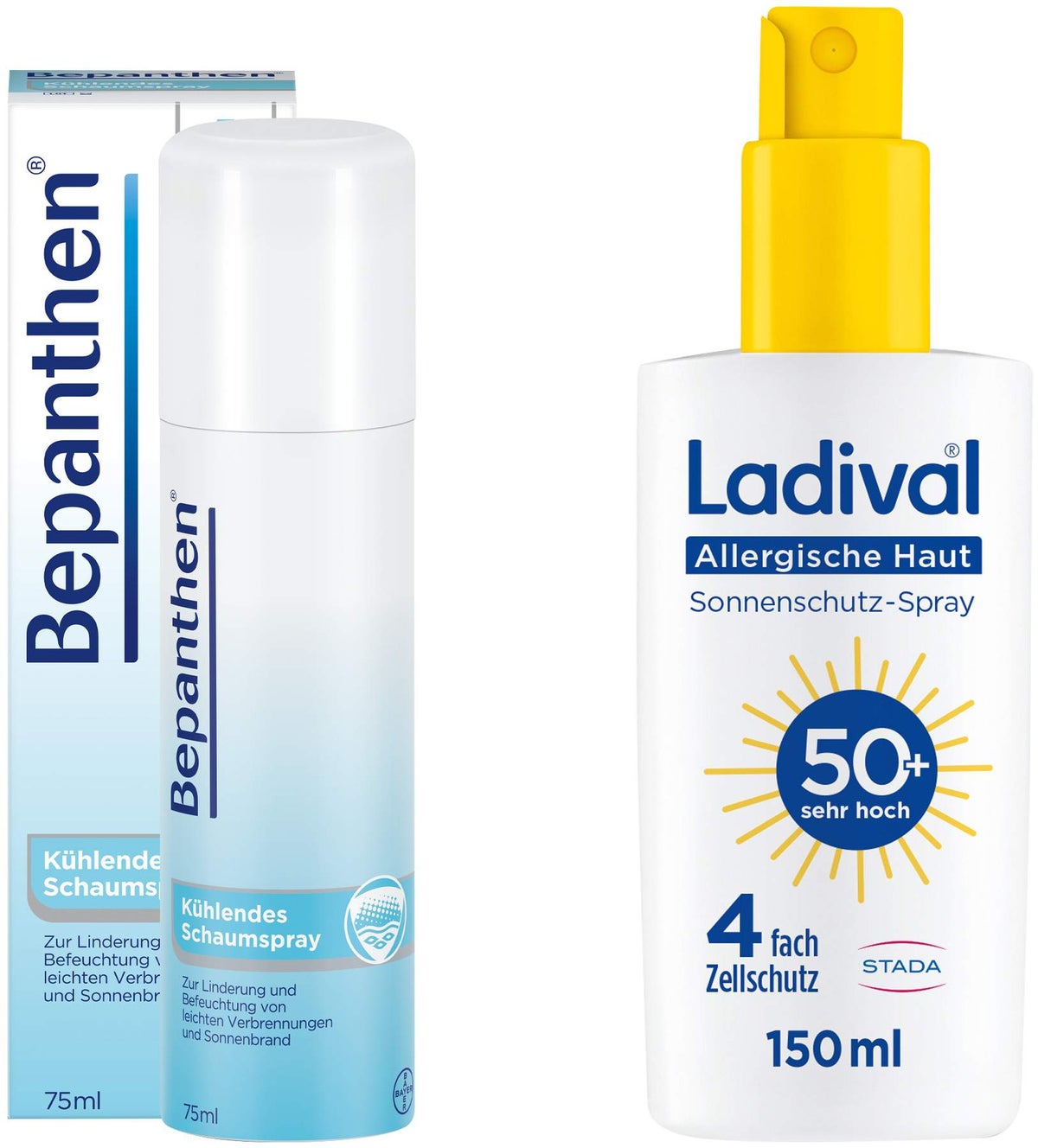 Bepanthen Schaumspray 75 ml + Ladival allergische Haut Sonnenschutz-Spray LSF50+ 150 ml