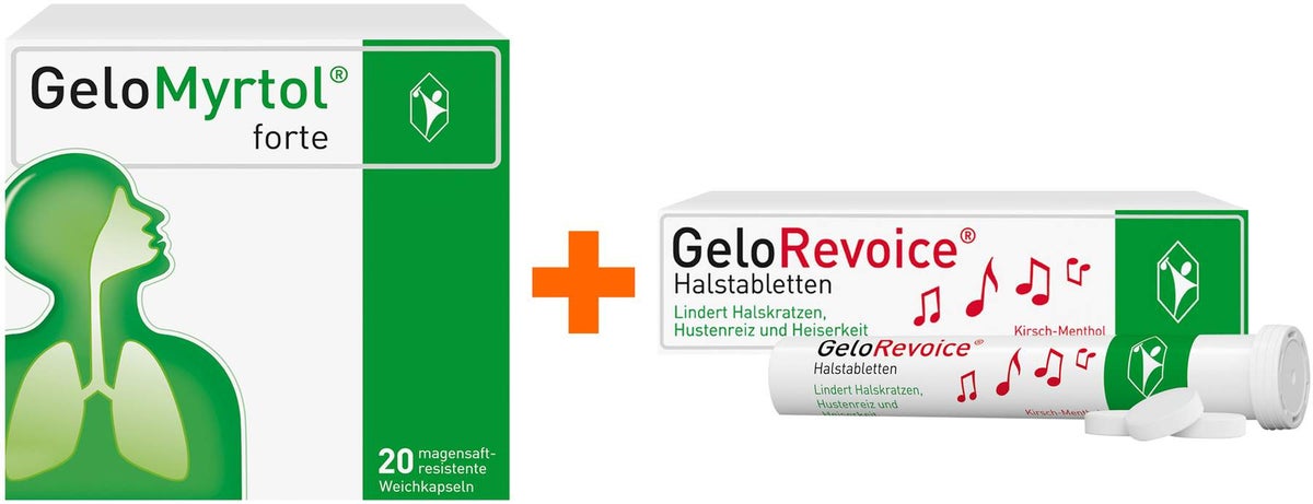 Gelomyrtol forte 20 Kapseln + GeloRevoice Halstabletten Kirsch-Menthol 20 Lutschtabletten