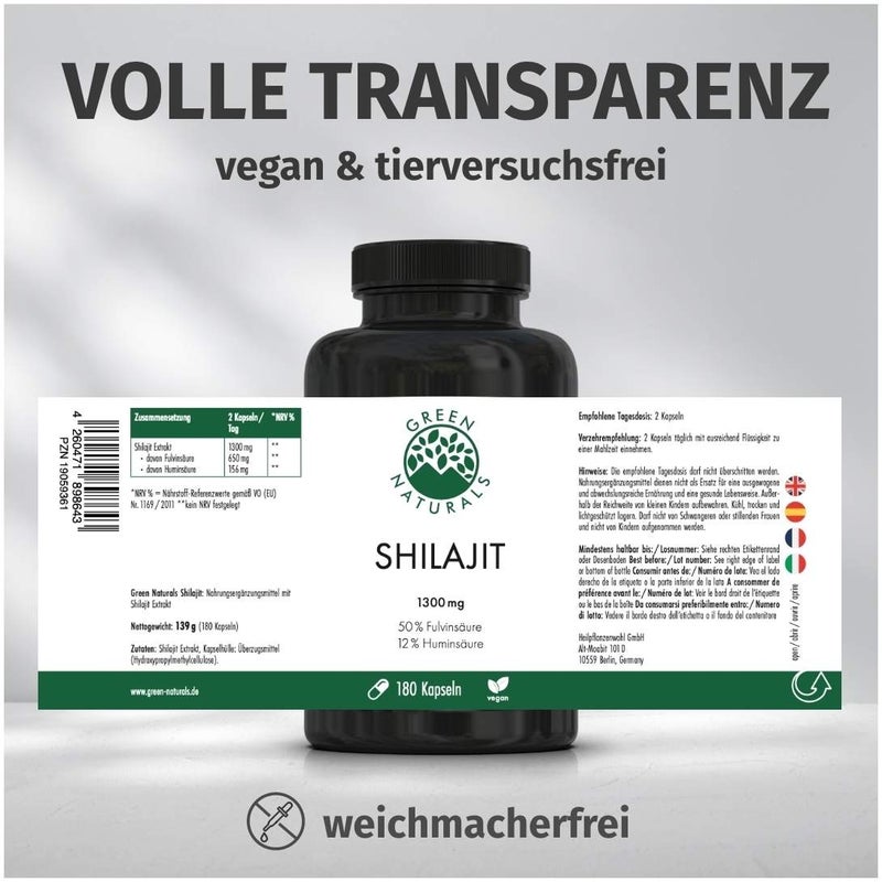 Green Naturals Shilajit 1300 mg 180 Kapseln