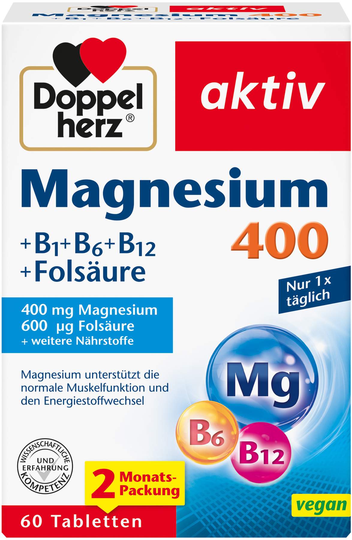 Doppelherz aktiv Magnesium 400 mg + B1 + B6 + B12 + Folsäure 60 Tabletten