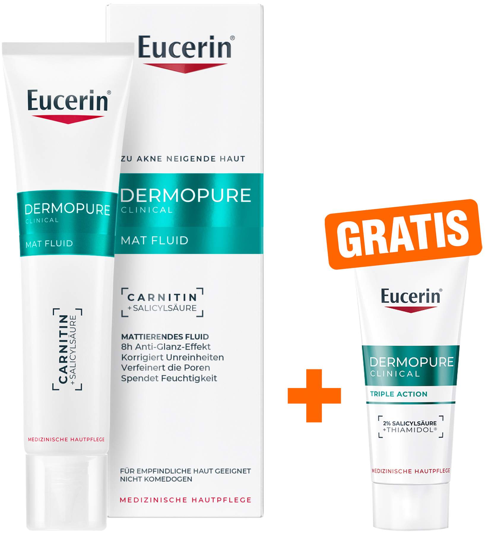 Eucerin DermoPure Clinical Mat Fluid 40 ml + gratis Eucerin Dermopure Clinical triple Action 7 ml Serum