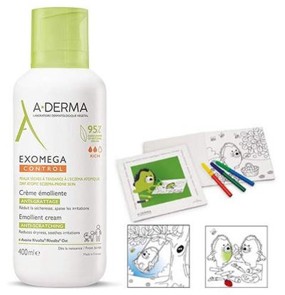 A-Derma Exomega Control Creme rückfettend 400 ml + gratis Malbuch