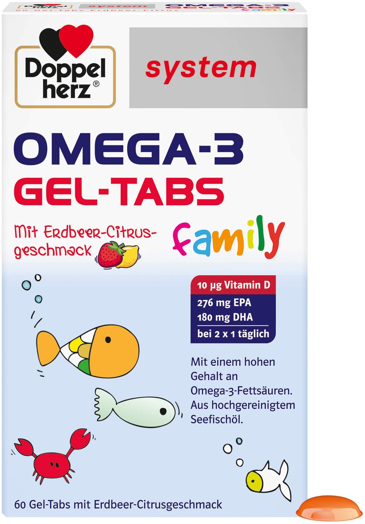 Doppelherz System Omega-3 Gel-Tabs Family Erdbeer Cititrus 60...