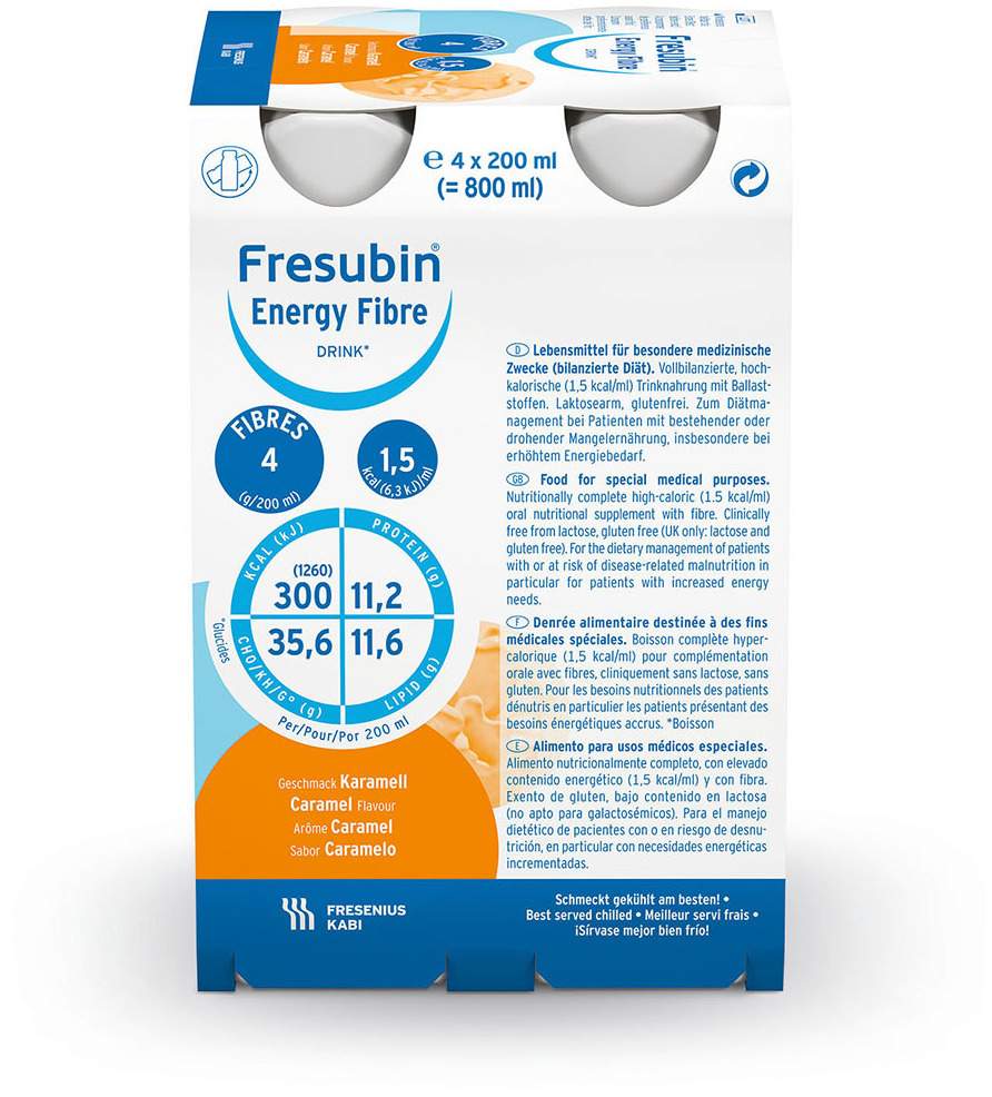 Fresubin Energy Fibre Drink Karamell Trinkflasche 4 X 200 ml
