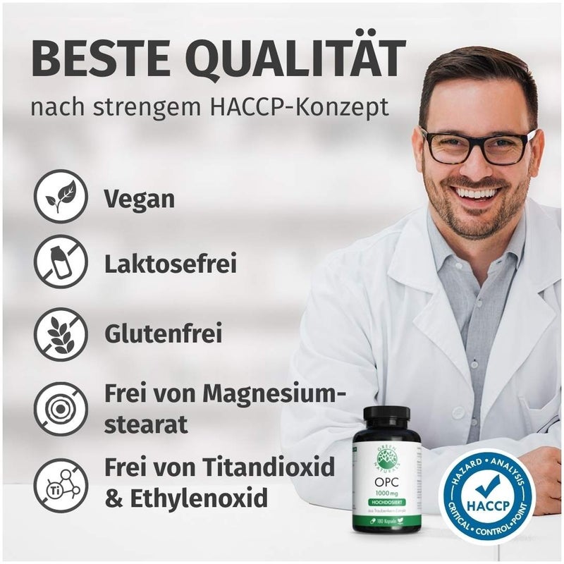 Green Naturals OPC 1000mg aus Traubenkern-Extrakt 180 Kapseln