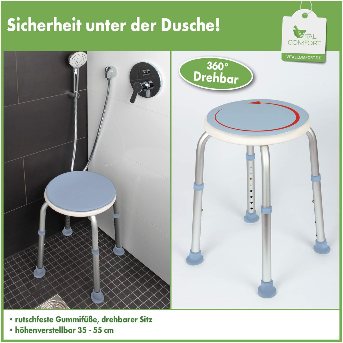 Duschhocker mit drehbarem Sitz, 1 Stück