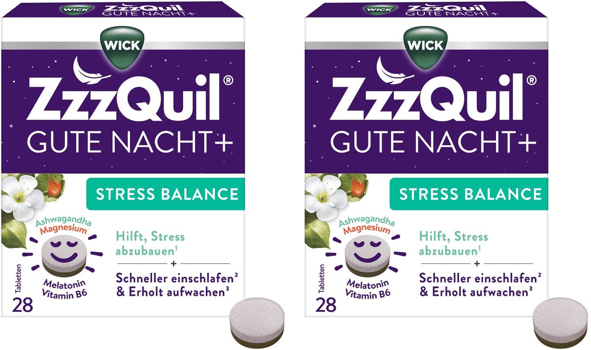 WICK ZzzQuil Gute Nacht+ Stress Balance 2 x 28 Tabletten