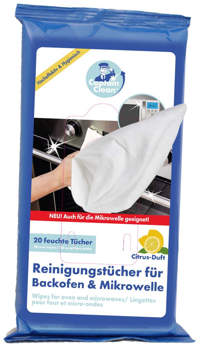 Captain Clean Reinigungstücher für Backofen und Mikrowelle, 20er-Pack Feuchttücher