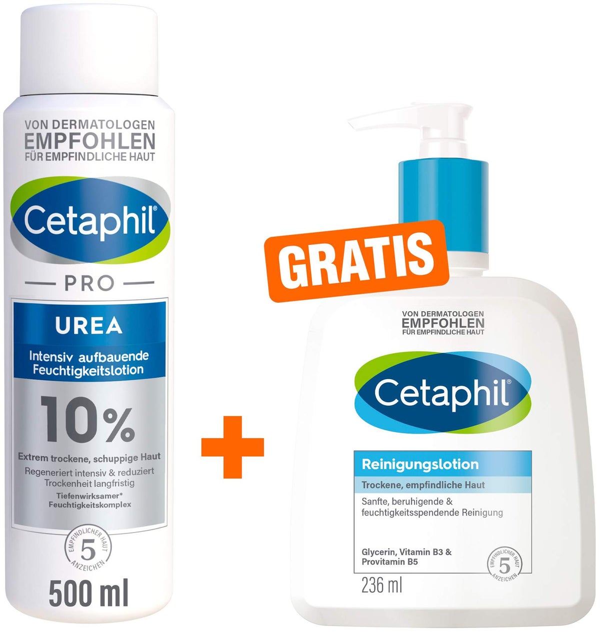 Cetaphil Pro Urea 10 % Lotion 500 ml + gratis Cetaphil Reinigungslotion 236 ml