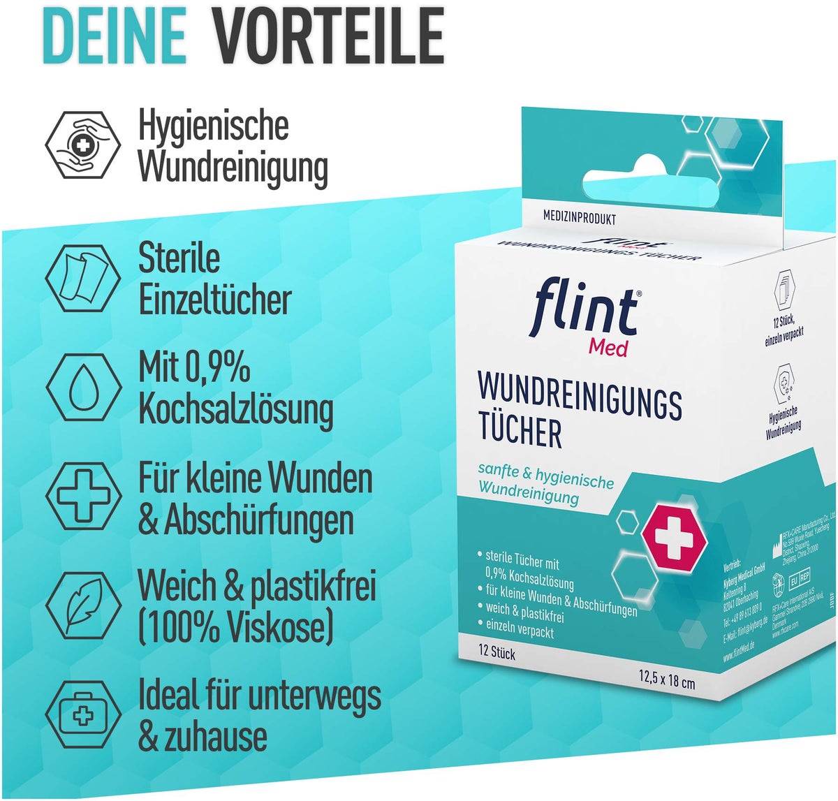 FLINT Med Wundreinigungstücher steril 12 Stück