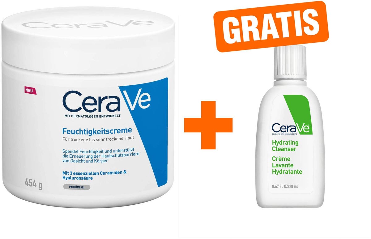 CeraVe Feuchtigkeitscreme 454 g + gratis Reinigungslotion 20 ml