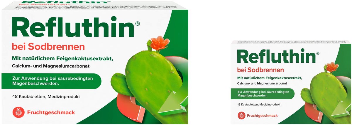 Refluthin Kautabletten Fruchtgeschmack 48 Stück + gratis 16 Kautabletten