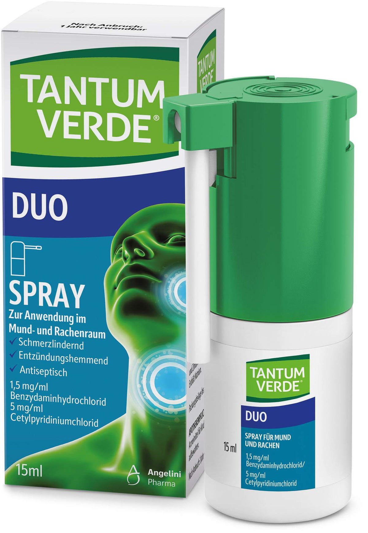 Tantum Verde Duo 1,5 mg je ml + 5 mg je ml Spray zur Anwendung in der Mundhöhle 15 ml