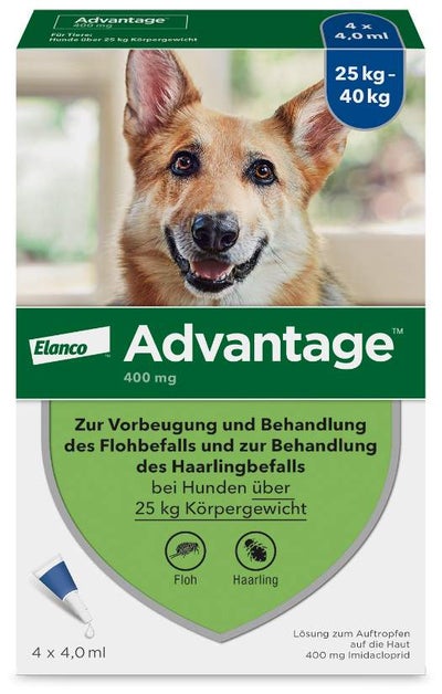 Advantage 400 Lösung Pipetten für Hunde ab 25 kg 4 Einzeldosispipetten