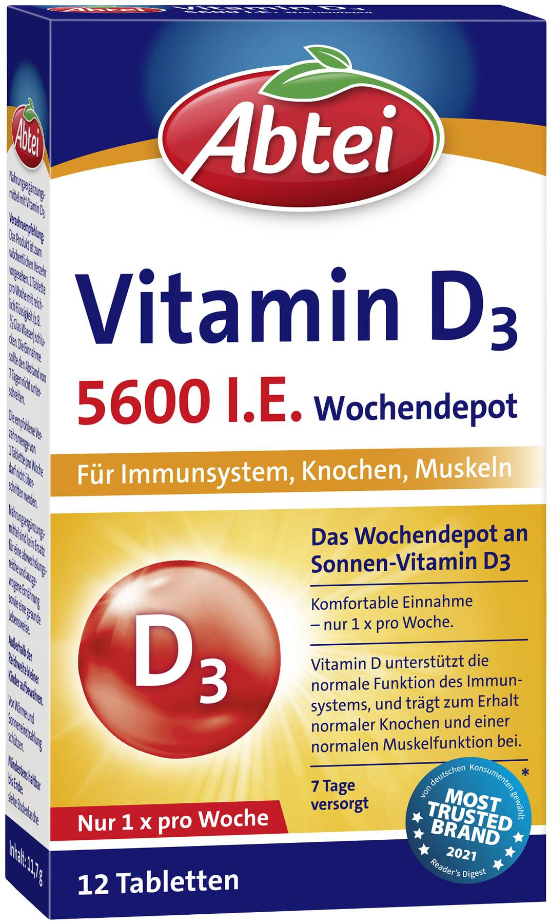 Abtei Vitamin D3 Wochendepot Pflanzlich 12 Kapseln