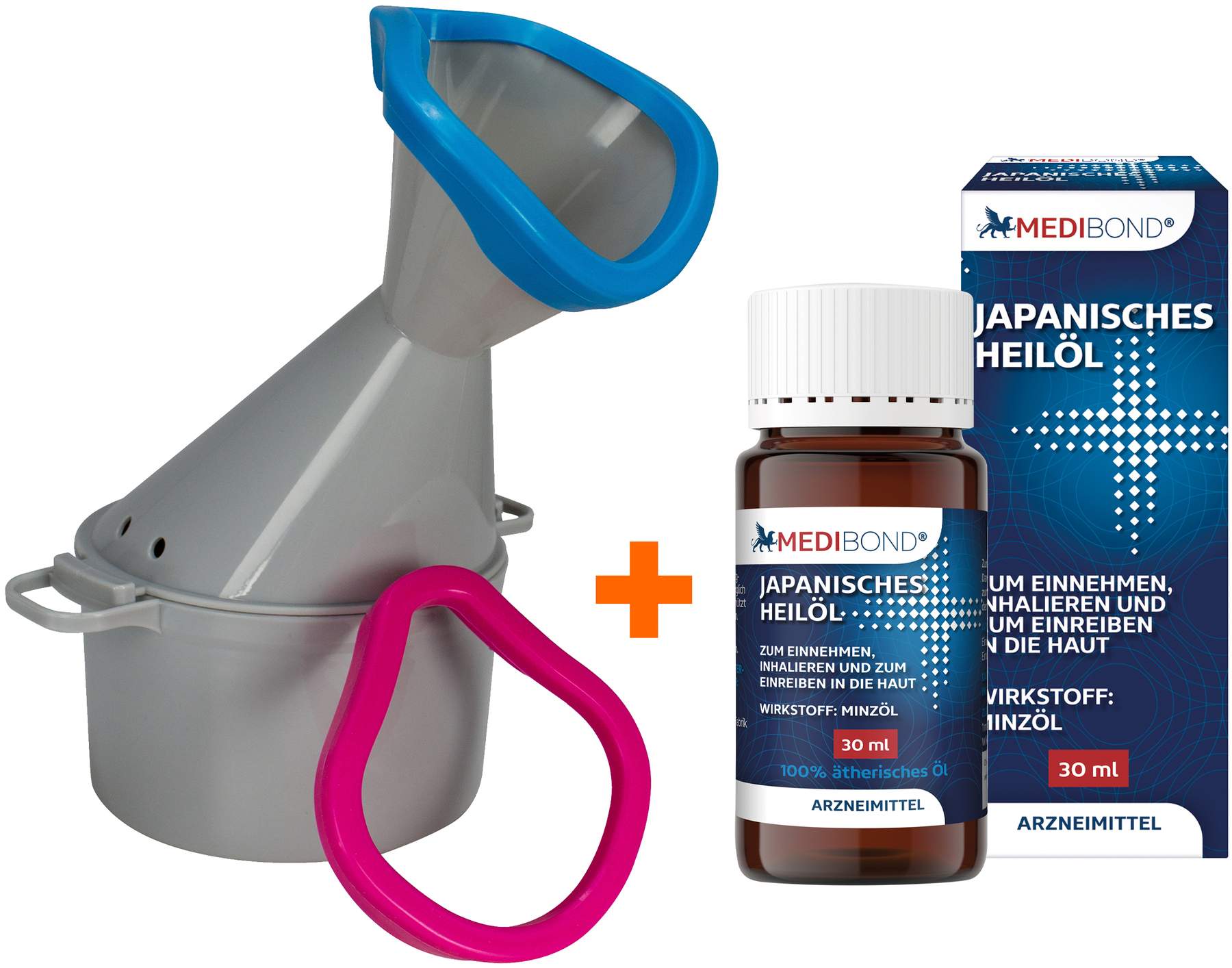 Bundle Inhalationstopf  Premium  mit 2 Soft-Aufsätzen + Japanisches Heilöl Medibond 30 ml