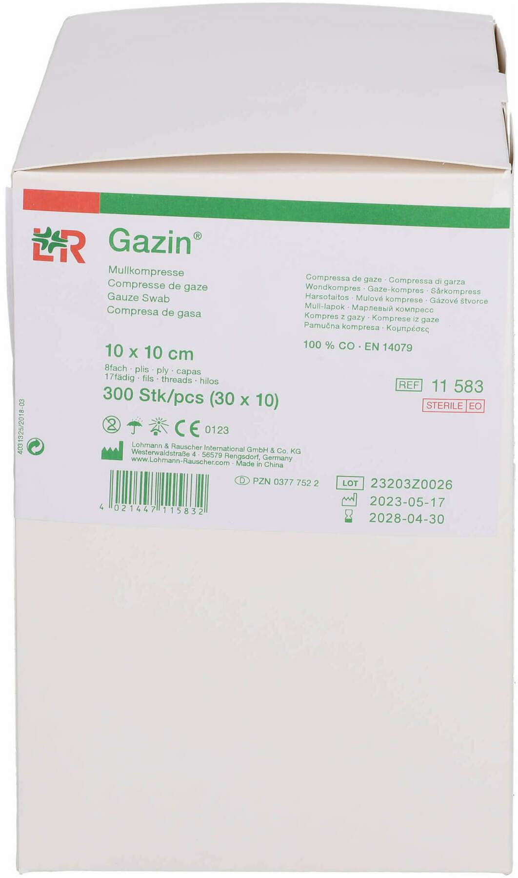 Gazin Mullkomp.10x10 cm Steril 8fach