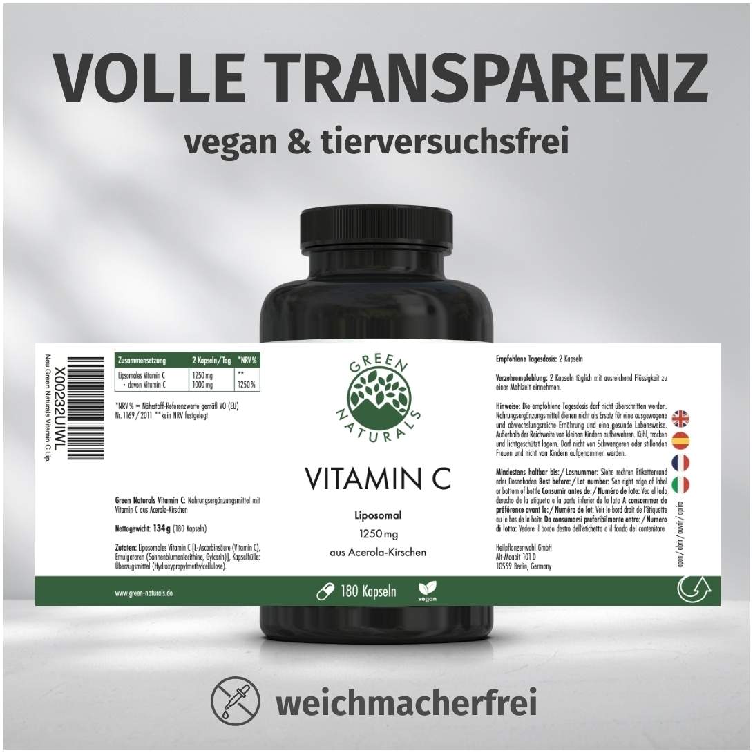 Green Naturals Vitamin C 1250 mg liposomal vegan 180 Kapseln