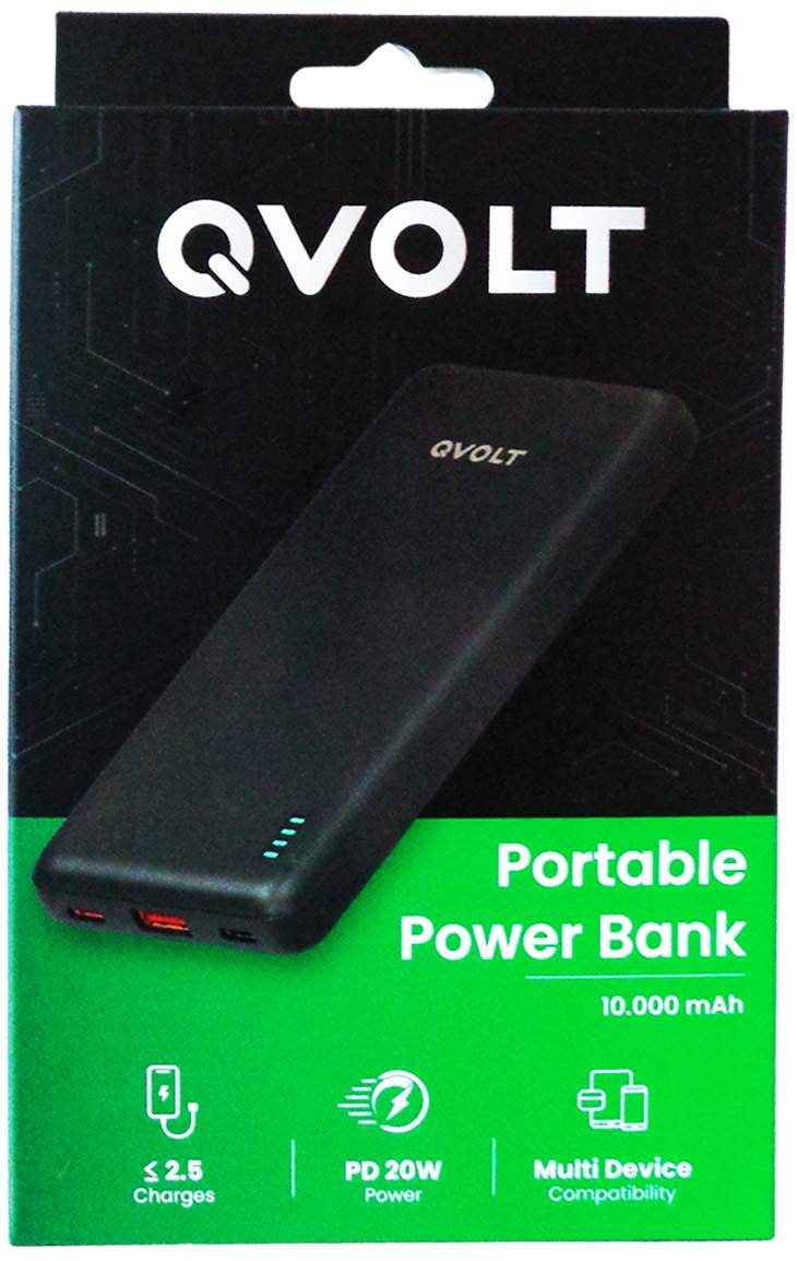 QVolt Portable Powerbank 10.000 mAh mit USB-A und USB-C Anschluss