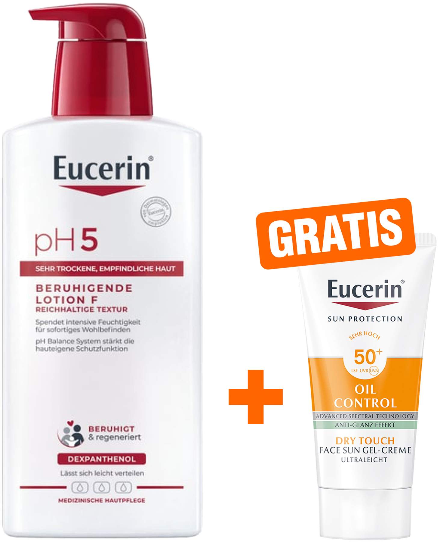 Eucerin pH5 Lotion F m.Pumpe 400ml + gratis Eucerin Sun Gel-Creme Oil Control 20 ml