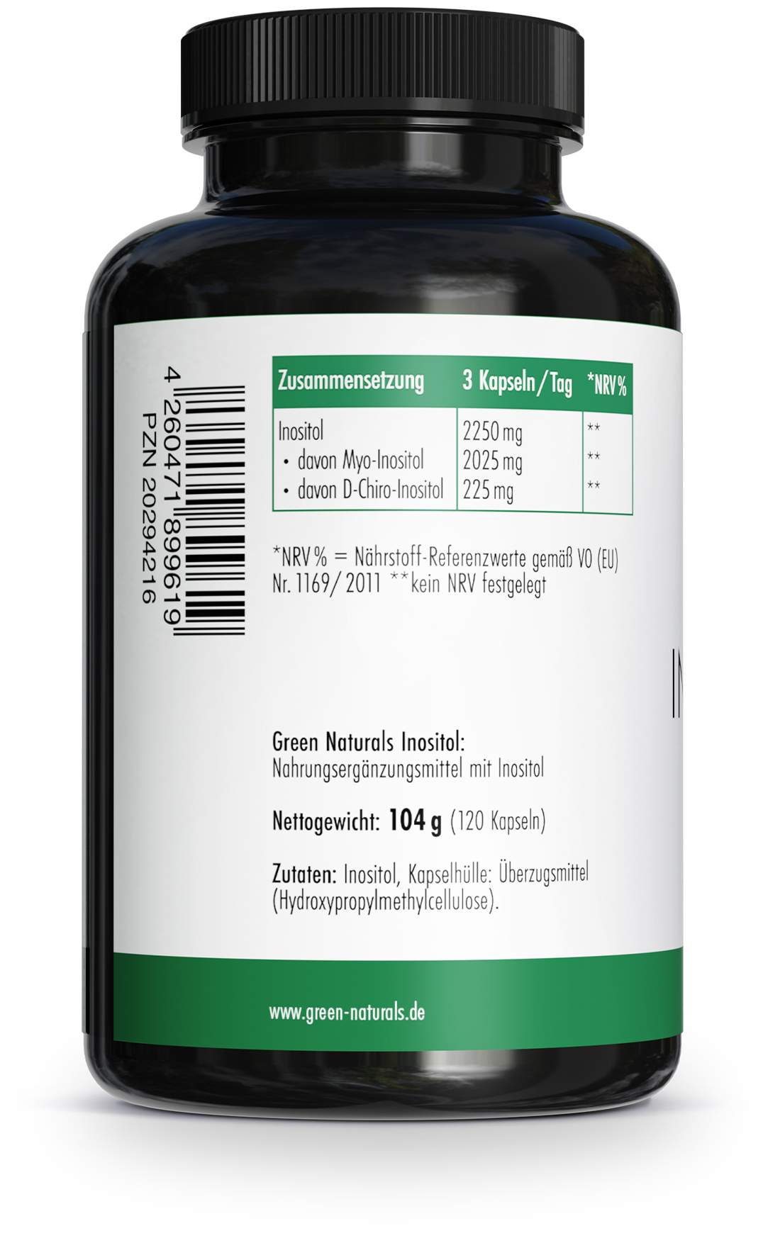 Green Naturals Myo-Inositol 2025 mg und D-Chiro 225 mg 120 Kapseln