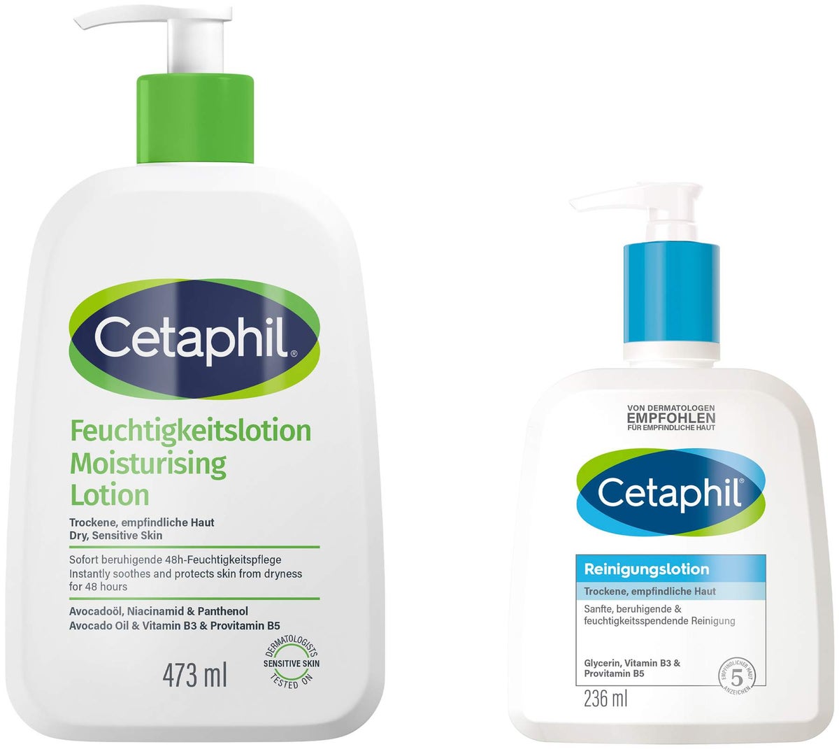 Cetaphil Feuchtigkeitslotion 473 ml + gratis Cetaphil Reinigungslotion 236 ml