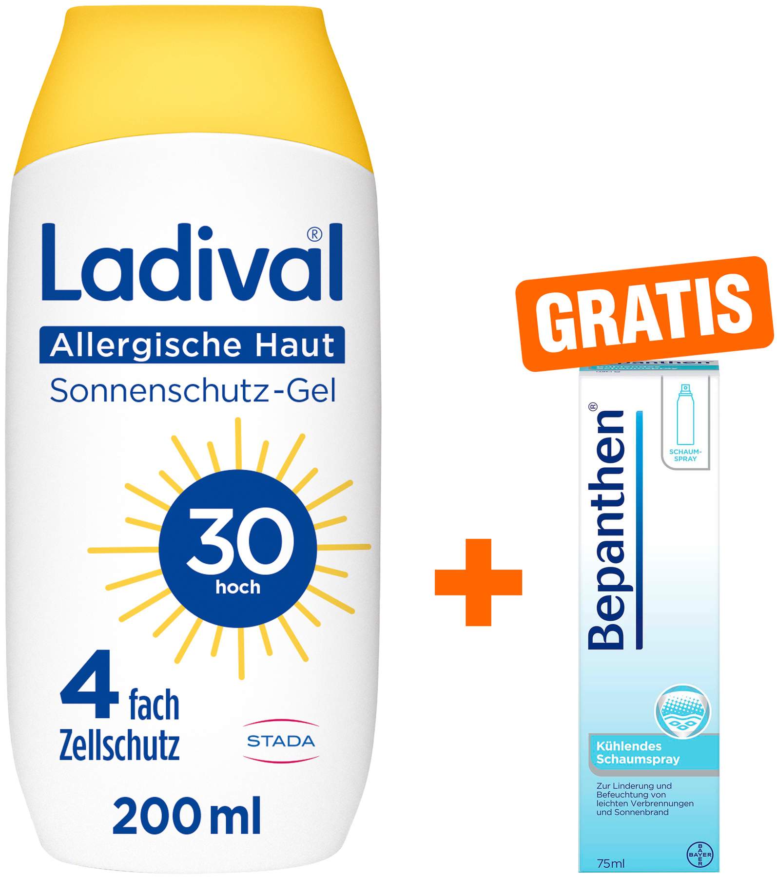 Ladival Sonnenschutz Gel Allergische Haut LSF 30 200 ml Gel + Bepanthen 75 ml kühlendes Schaumspray