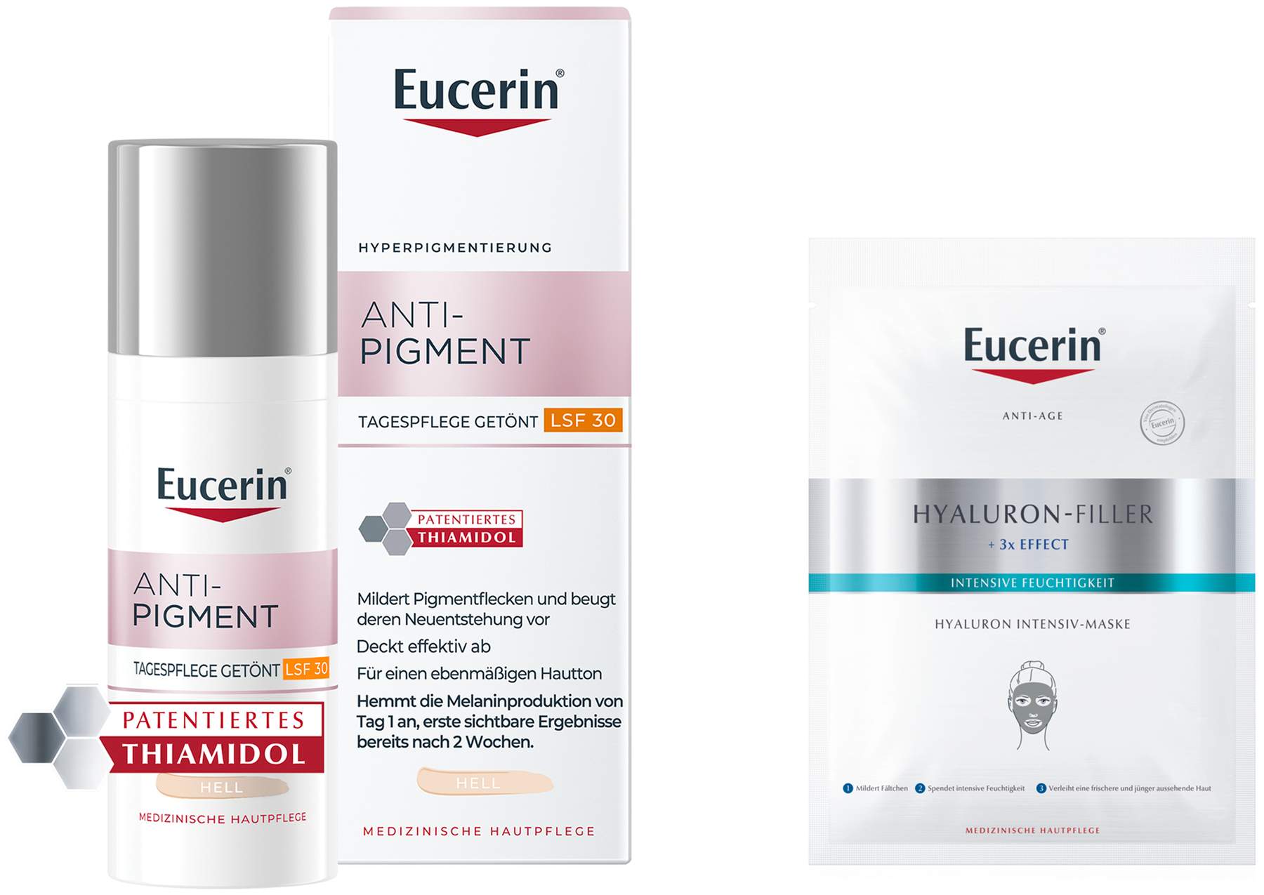 Eucerin Anti-Pigment Tagespflege getönt hell 50 ml Creme + gratis Anti Age Hyaluron Filler Intensiv Maske 1 Stück