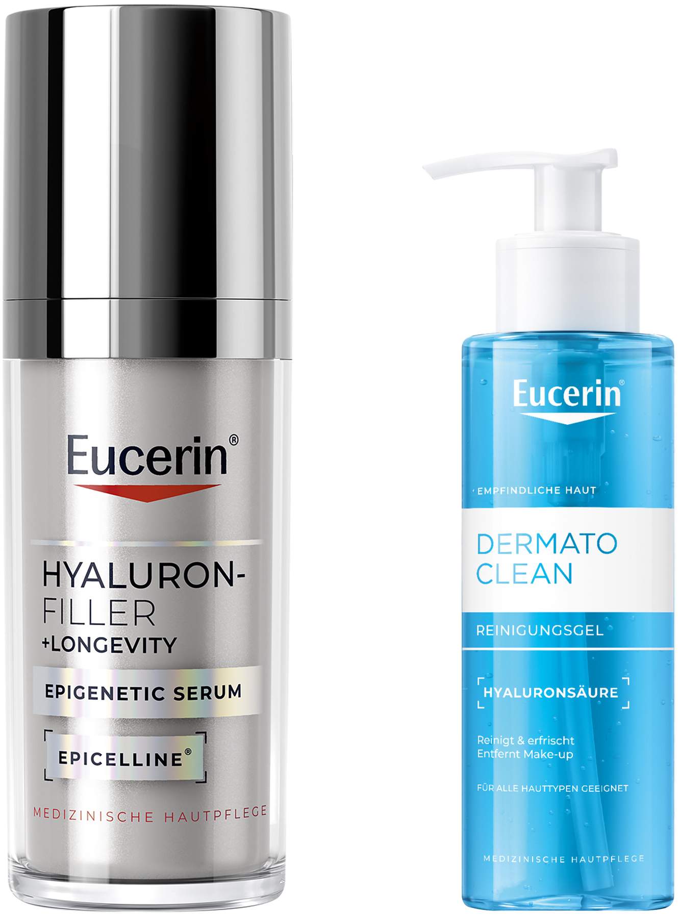 Eucerin Hyaluron - Filler + Longevity Epigenetic Serum 30 ml + gratis Eucerin DermoClear Hyaluron Reinigungsgel 200 ml