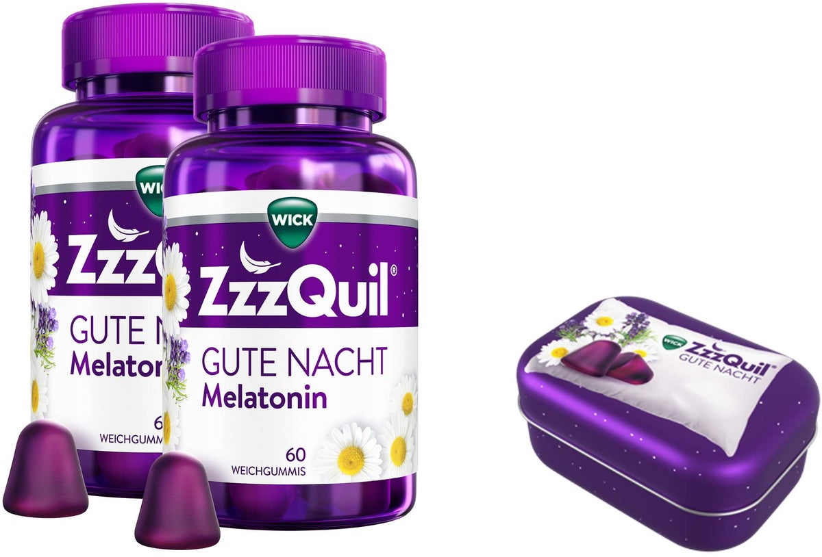 Wick ZzzQuil Gute Nacht 2 x 60 Weichgummis + gratis Wick ZzzQuil Reise-Dose 1 Stück