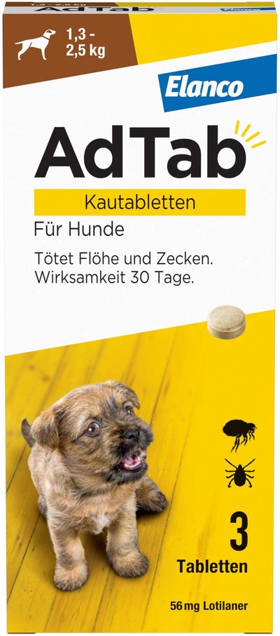 AdTab 56 mg für sehr kleine Hunde (1,3-2,5 kg) 3 Kautabletten