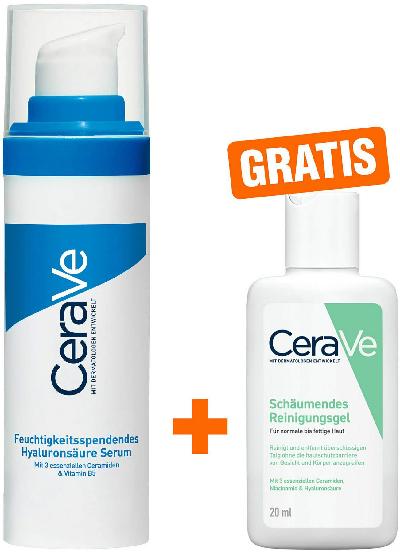 CeraVe feuchtigkeitsspendendes Hyaluronsäure Serum 30 ml + gratis schäumendes Reinigungsgel 20 ml