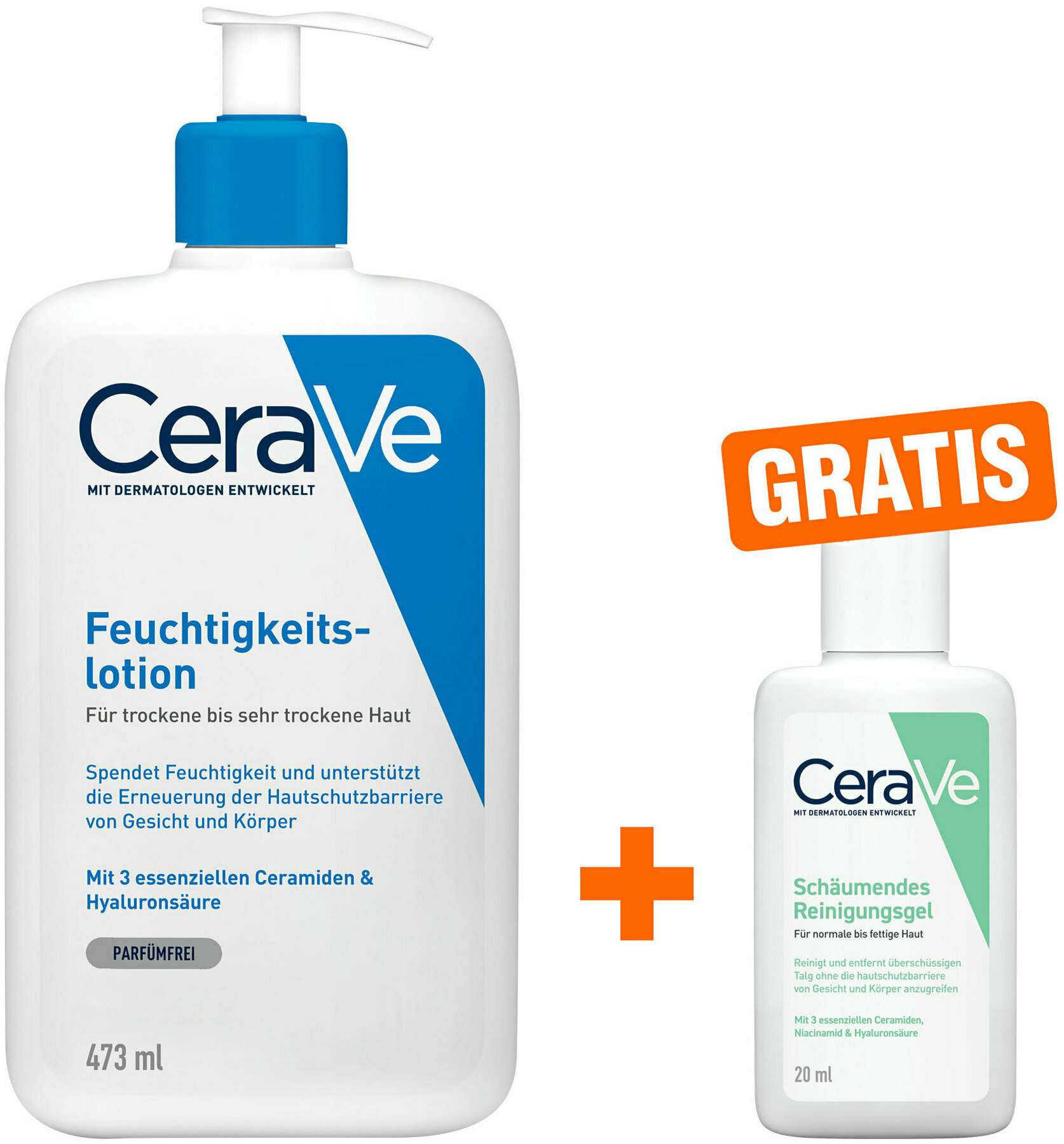 CeraVe Feuchtigkeitslotion 473 ml + gratis schäumendes Reinigungsgel 20 ml