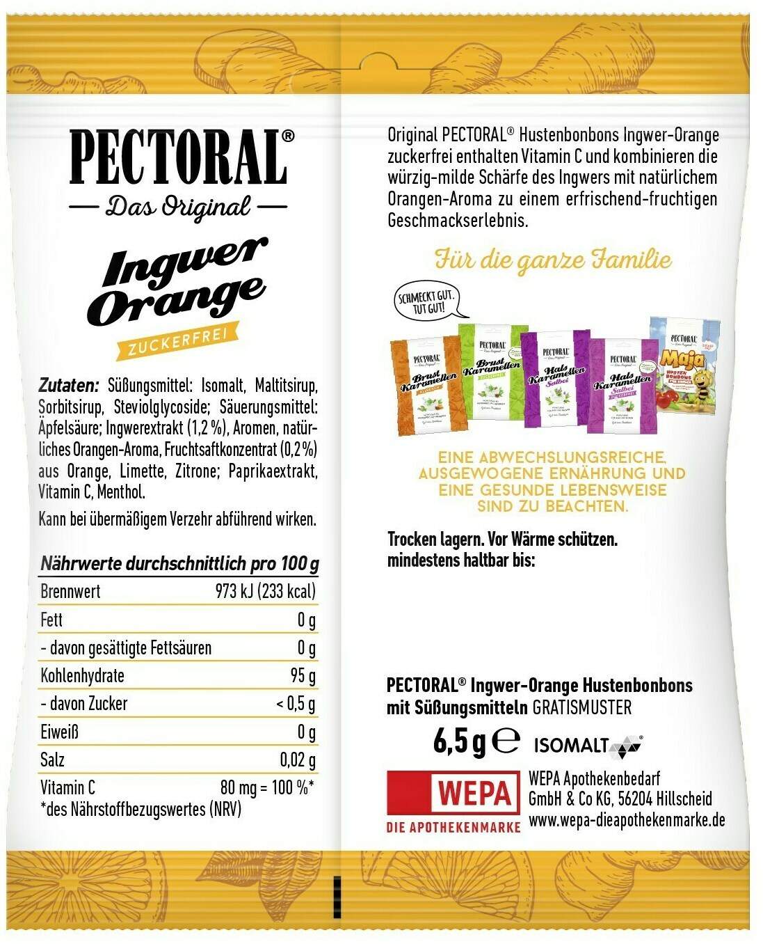 Pectoral Ingwer Orange Zuckerfrei 60 G Bonbons
