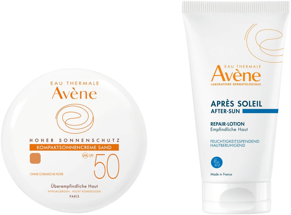 Avene Kompaktsonnencreme SPF 50 sand 10 g Creme + gratis Repair - Lotion nach der Sonne 50 ml