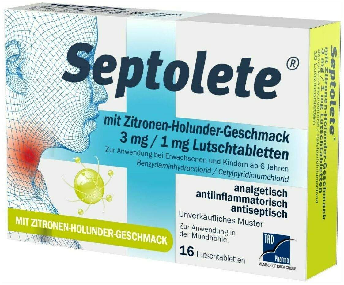 Septolete Zitronen-Holunder Geschmack 3 mg - 1mg 16 Lutschtabletten