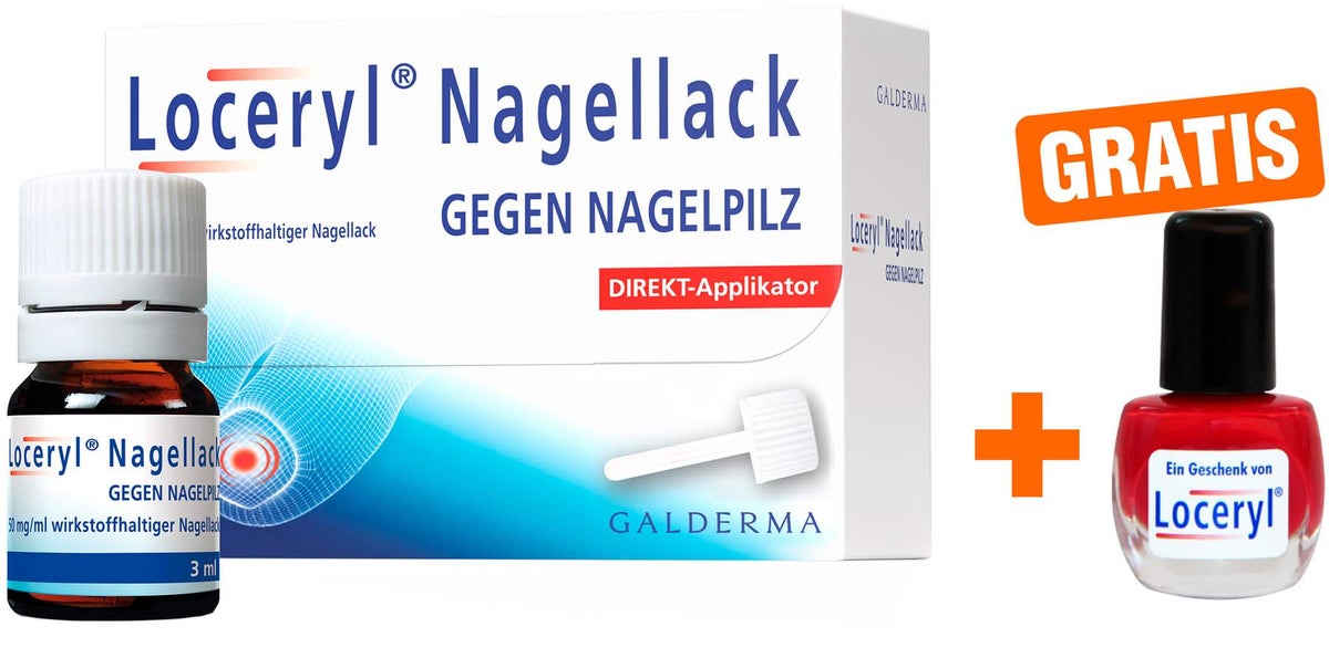 Loceryl Nagellack gegen Nagelpilz 3 ml Direktapplikator + gratis Nagellack rot 1 Stück