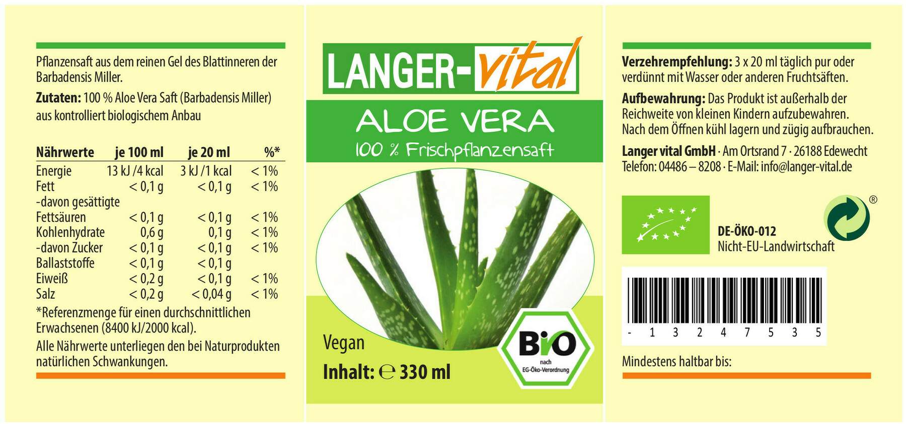 Aloe Vera Direktsaft 100% 330 ml