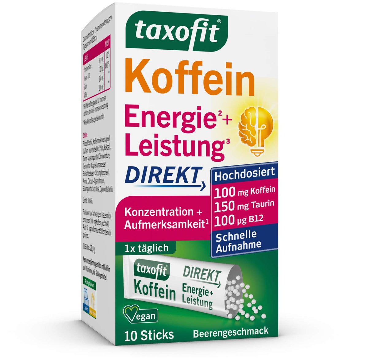 Taxofit Koffein B12 Energie & Leistung Direkt 10 Sticks