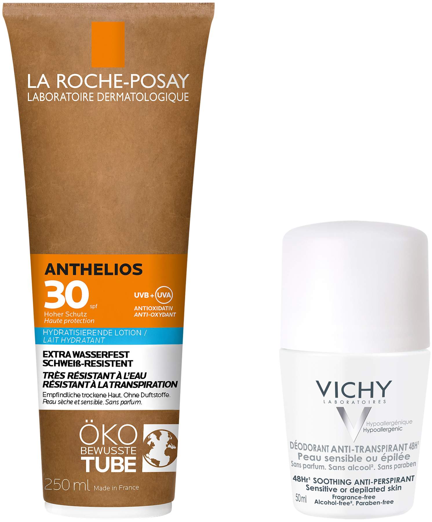 La Roche Posay Anthelios Milch LSF 30 Papp Tube 250 ml + gratis Vichy Deo Roll-on Anti Flecken 48h 50 ml