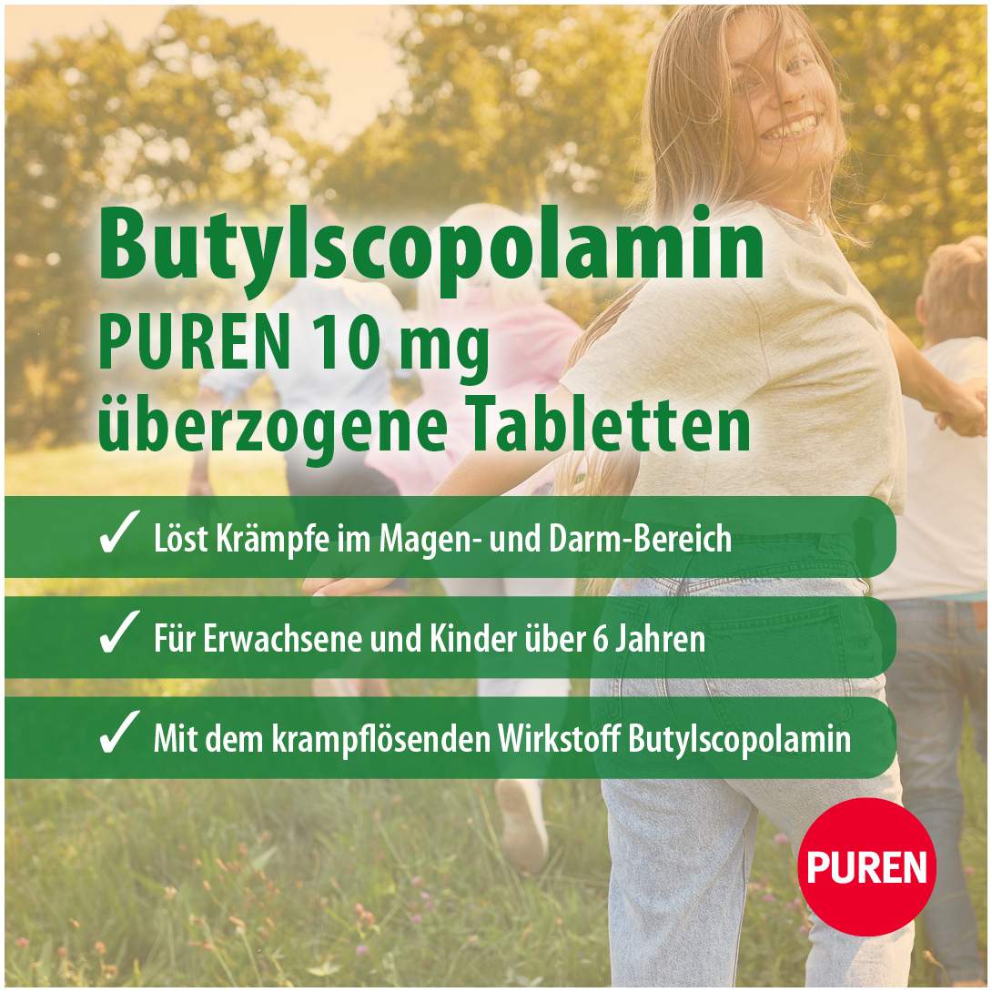 Butylscopolamin Puren 10 mg Überzogene Tabletten 20 Stück