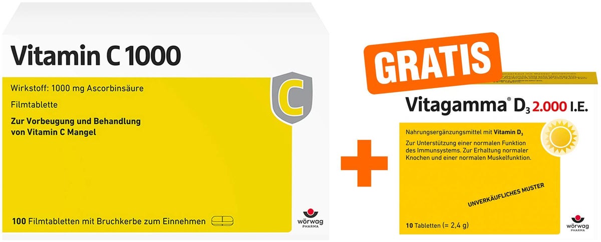 Vitamin C 1000 100 Filmtabletten + gratis Vitagamma D3 2.000 I.E. 10 Tabletten