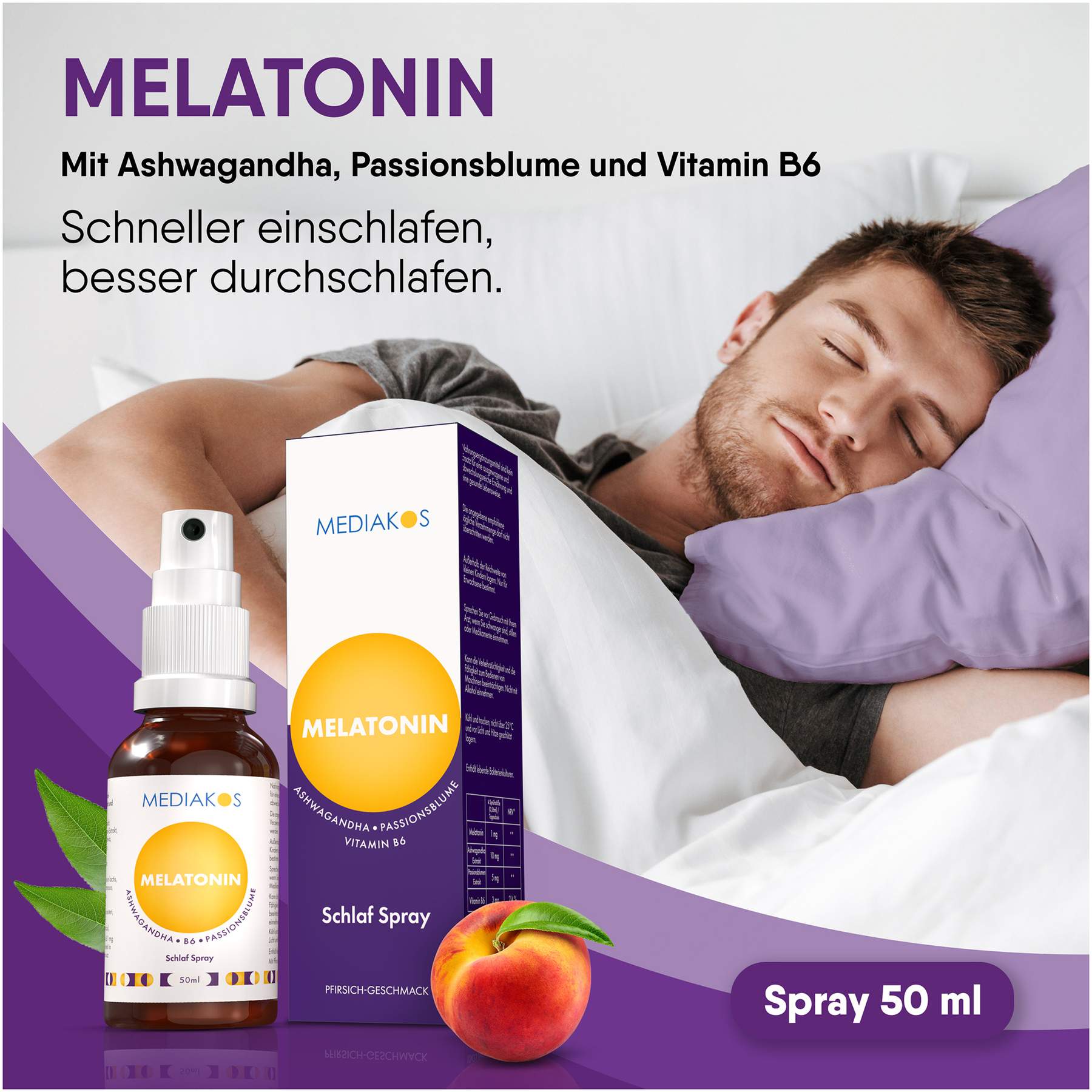 Melatonin Ashwaganda Mediakos Schlaf Spray Vegan 50 ml