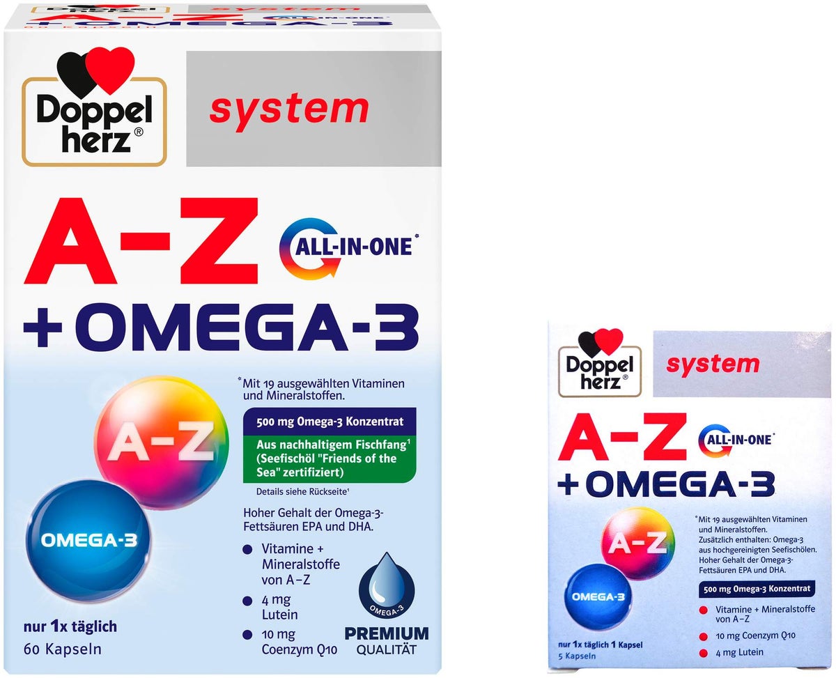 Doppelherz system A-Z + Omega-3 all-in-one 60 Kapseln + gratis Doppelherz A-Z + Omega-3 all-in-one sytsem 5 Kapseln