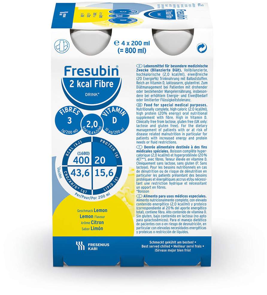 Fresubin 2 Kcal Fibre Drink Lemon Trinkflasche 4 X 200 ml Lösung