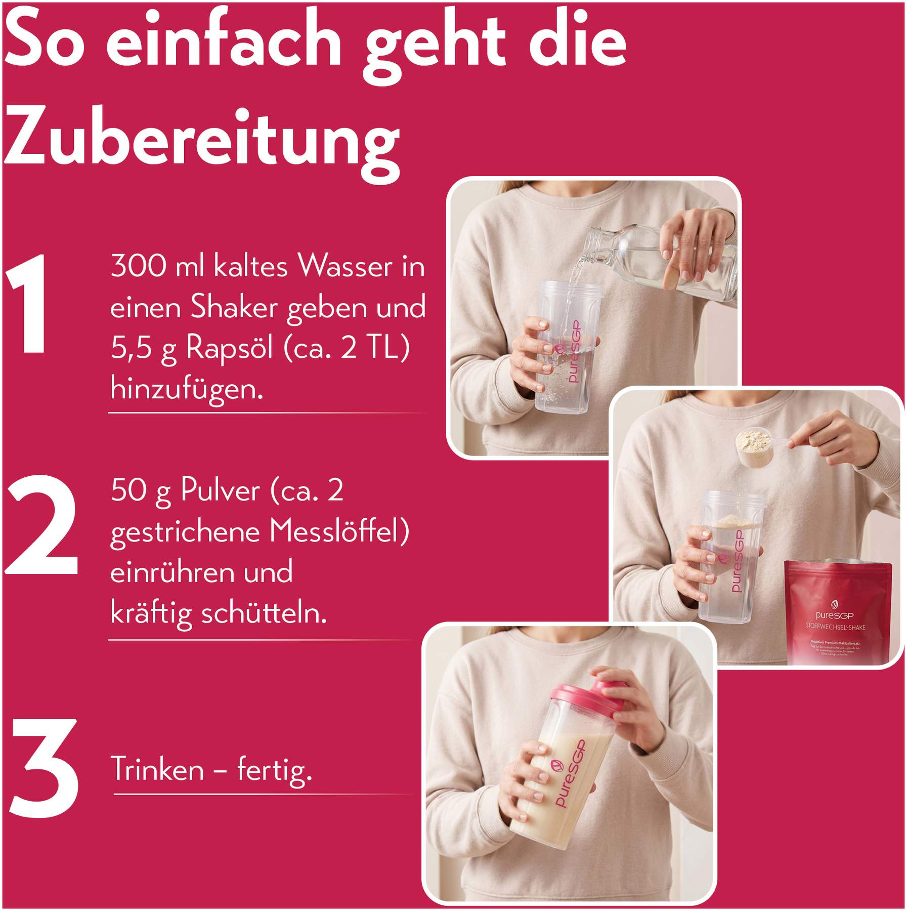 PureSGP Stoffwechsel-Shake Pulver Starter Set 4 Beutel